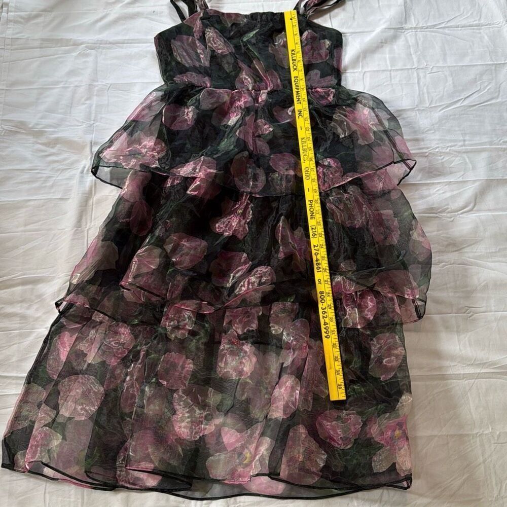 Lulus tiered black floral midi dress size large tie straps whimsigoth fairy dark - Picture 11 of 12